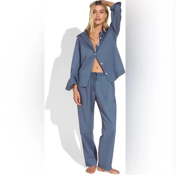 Eberjey Organic Sandwashed Cotton Solid Long PJ Set Pajama